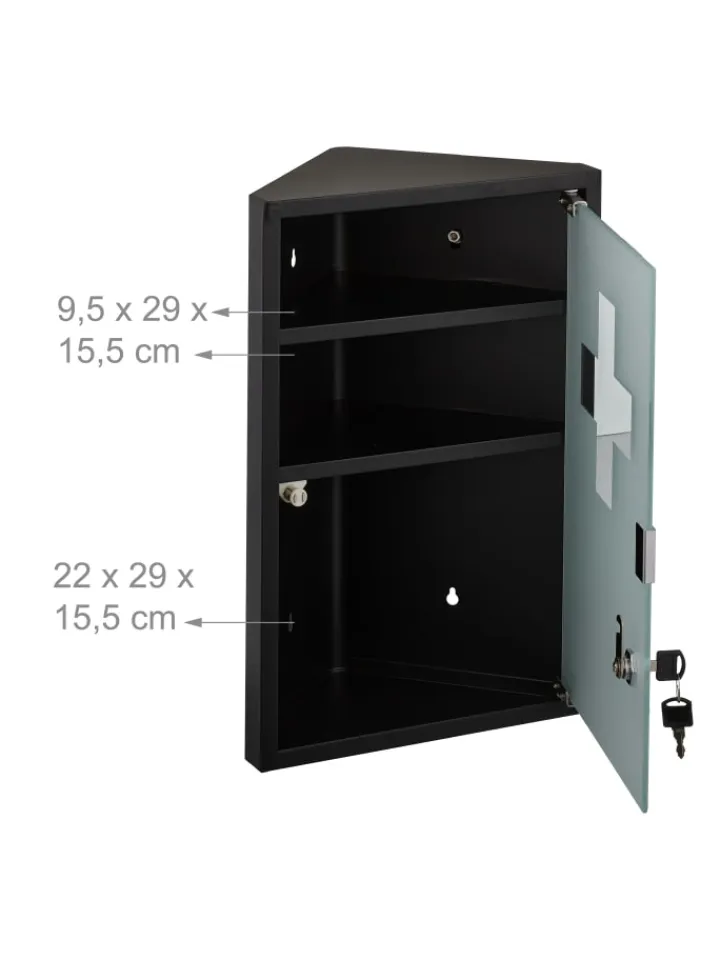 relaxdays Badezimmermöbel<Medizinschrank in Schwarz - (B)30 x (H)45 x (T)17,5 cm