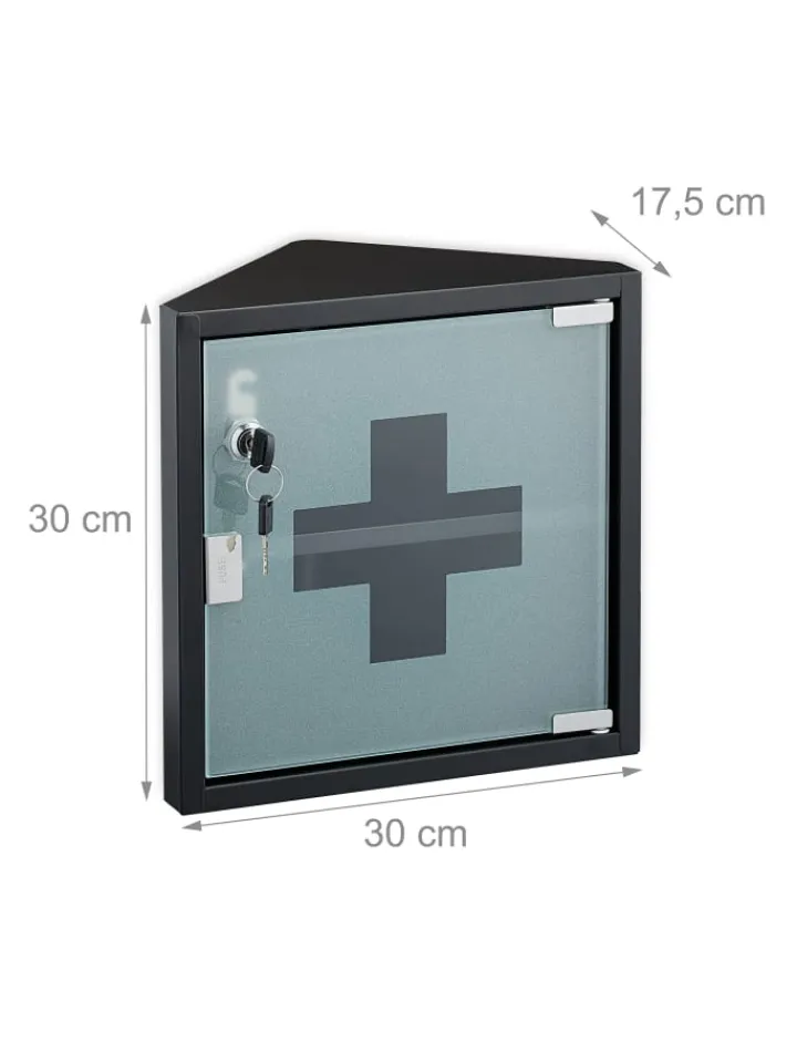 relaxdays Badezimmermöbel<Medizinschrank in Schwarz - (B)30 x (H)30 x (T)17,5 cm