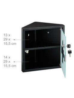 relaxdays Badezimmermöbel<Medizinschrank in Schwarz - (B)30 x (H)30 x (T)17,5 cm