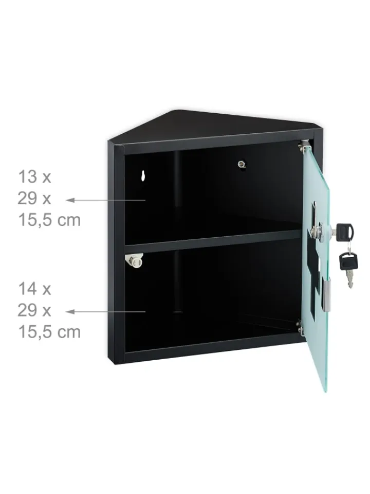 relaxdays Badezimmermöbel<Medizinschrank in Schwarz - (B)30 x (H)30 x (T)17,5 cm