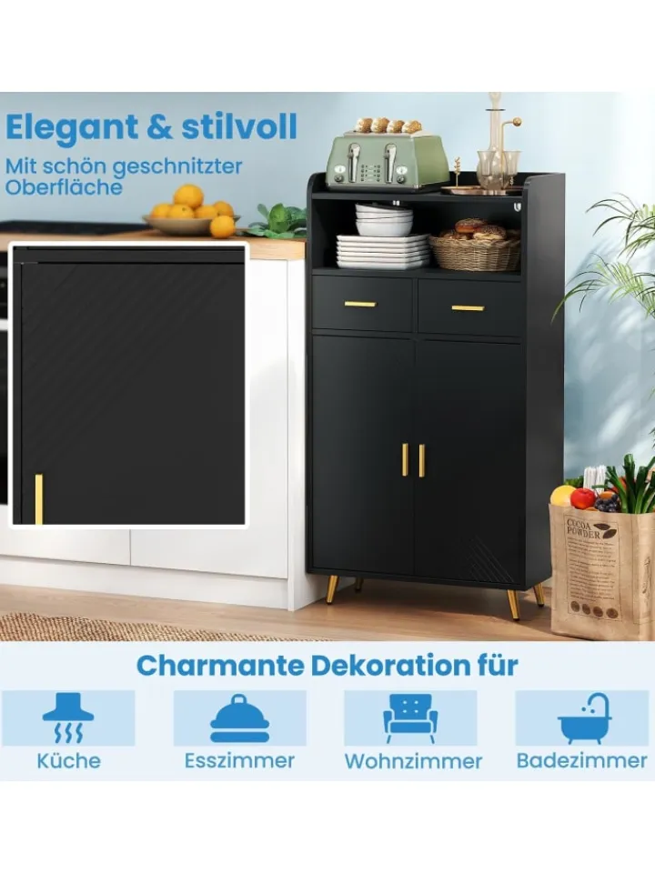 COSTWAY Badezimmermöbel<Mehrzweckschrank mit Doppeltür in Schwarz