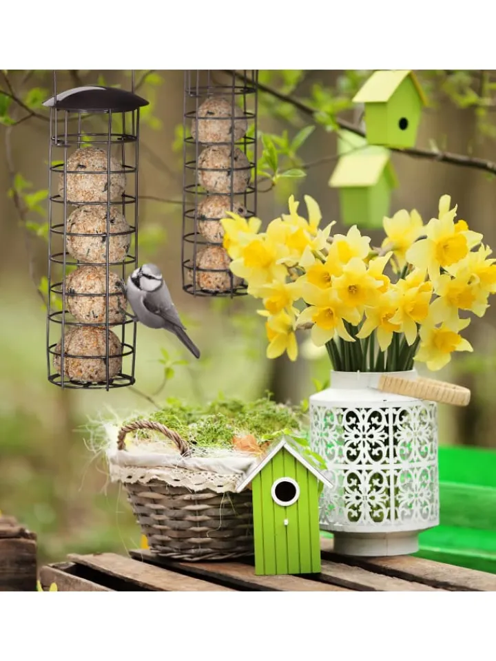 relaxdays Vögel<Meisenknödelhalter in Grau - (H)31 x Ø 8,5 cm
