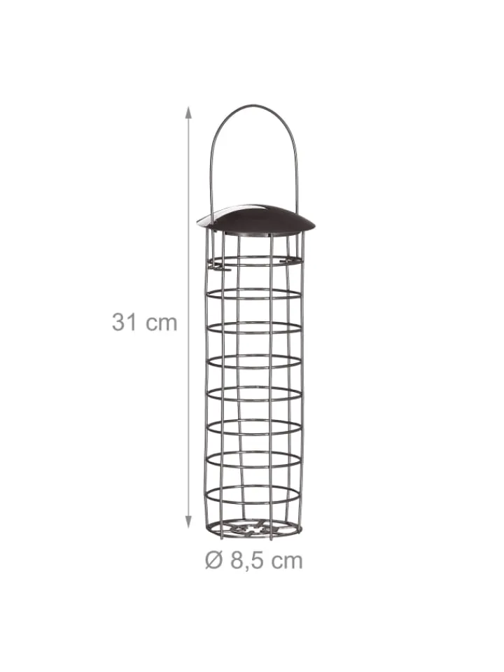 relaxdays Vögel<Meisenknödelhalter in Grau - (H)31 x Ø 8,5 cm