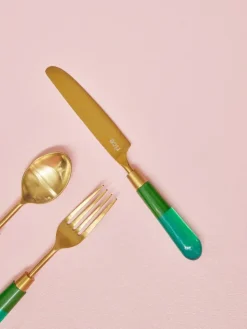 Rice Gedeckter Tisch<Messer in Gold/ Grün - (L)23,5 cm