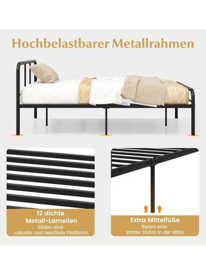 COSTWAY Betten & Matratzen<Metallbett Bettgestell für 140 x 190 cm Matratze in Schwarz
