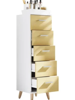 VCM Badezimmermöbel<Midischrank Badmöbel Kommode Schubladen Landos M in Weiß / Honig-Eiche
