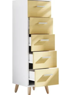 VCM Badezimmermöbel<Midischrank Badmöbel Kommode Schubladen Landos M in Weiß / Honig-Eiche