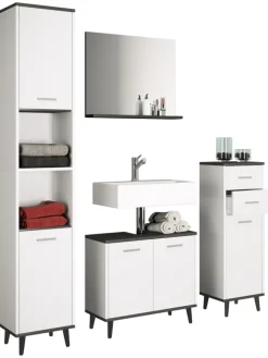 VCM Badezimmermöbel|Badmöbel<Midischrank Badmöbel Landos in Weiß / Anthrazit