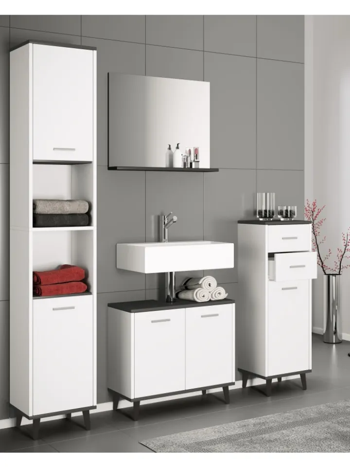 VCM Badezimmermöbel|Badmöbel<Midischrank Badmöbel Landos in Weiß / Anthrazit