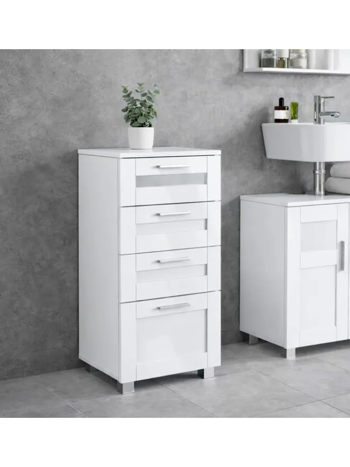 VCM Badmöbel<Midischrank Schubladen Nilari 76 x 38 x 28 cm in Weiß