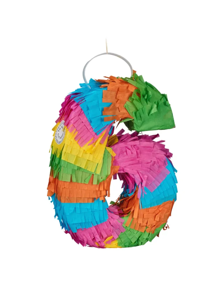 relaxdays Partyzubehör & -Dekoration<Mini Pinata "Zahl 6" in Bunt - (B)15 x (H)20,5 x (T)4,5 cm