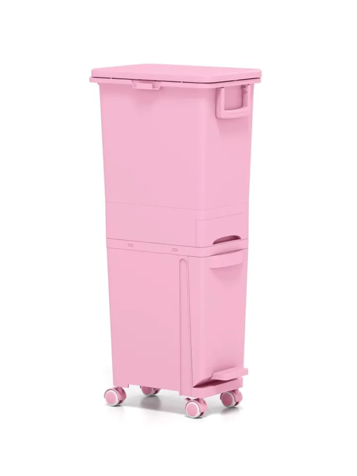 COSTWAY Mülleimer<Mülleimer 2 Fächer 40 x 26 x 84 cm in Rosa