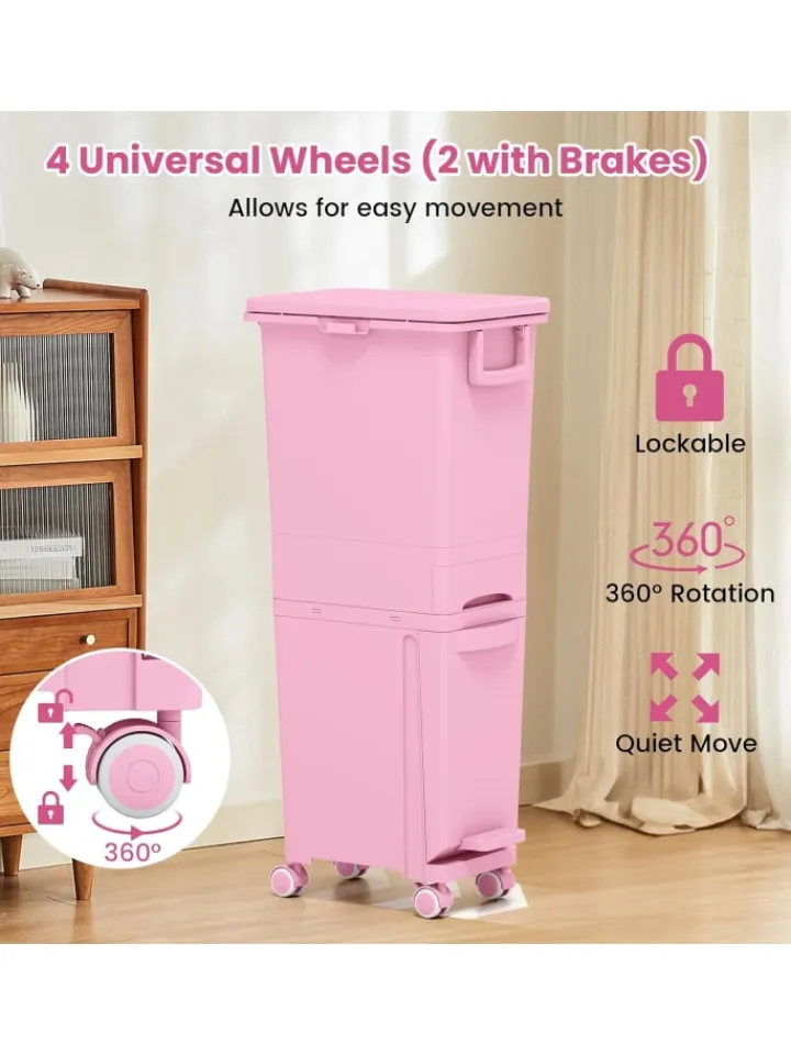 COSTWAY Mülleimer<Mülleimer 2 Fächer 40 x 26 x 84 cm in Rosa