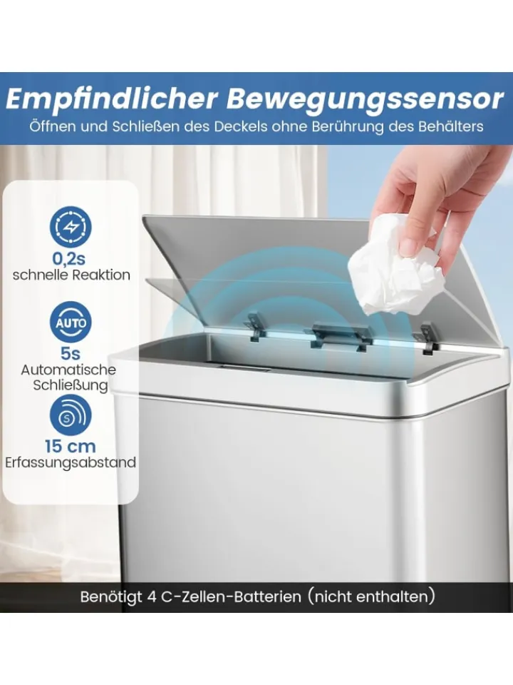 COSTWAY Mülleimer<Mülleimer 3 Fächer in Silber
