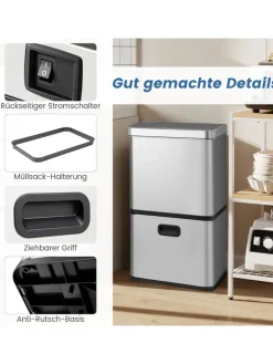 COSTWAY Mülleimer<Mülleimer 3 Fächer in Silber