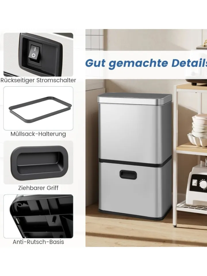 COSTWAY Mülleimer<Mülleimer 3 Fächer in Silber