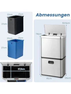 COSTWAY Mülleimer<Mülleimer 3 Fächer in Silber