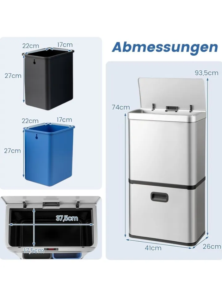 COSTWAY Mülleimer<Mülleimer 3 Fächer in Silber