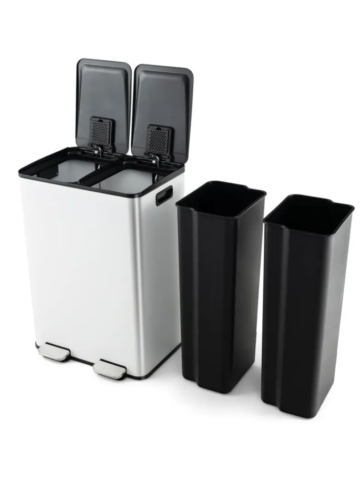 COSTWAY Mülleimer<Mülleimer 2 x 30L in Weiß