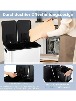 COSTWAY Mülleimer<Mülleimer 2 x 30L in Weiß