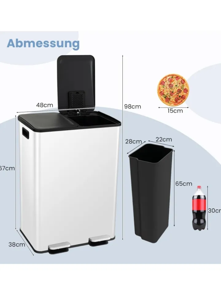 COSTWAY Mülleimer<Mülleimer 2 x 30L in Weiß