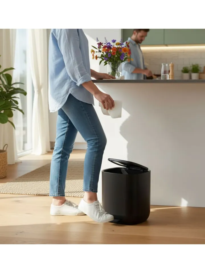 relaxdays Mülleimer<Mülleimer Bad in Schwarz - 5 l