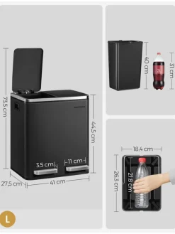 Songmics Mülleimer<Mülleimer in Schwarz - (B)41 x (H)44,5 x (T)27,5 cm