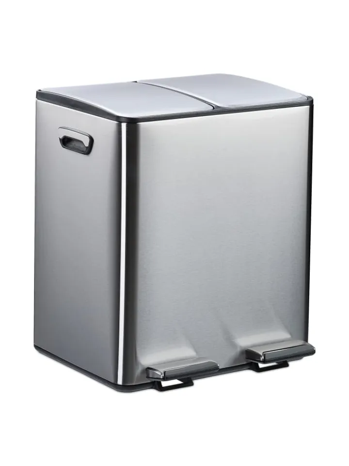 relaxdays Mülleimer<Mülleimer in Silber/ Schwarz - 2x 15 Liter