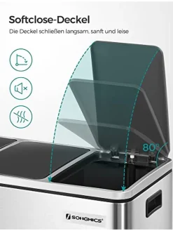 Songmics Mülleimer<Mülleimer in Silber/ Schwarz - (B)61 x (H)55,5 x (T)31,5 cm