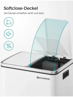 Songmics Mülleimer<Mülleimer in Weiß - (B)41 x (H)44,5 x (T)27,5 cm