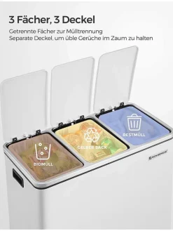 SONGMICS Mülleimer<Mülleimer in Weiß/ Silber- (B)61 x (H)55,5 x (T)31,5 cm