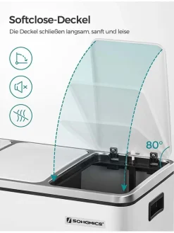 SONGMICS Mülleimer<Mülleimer in Weiß/ Silber- (B)61 x (H)55,5 x (T)31,5 cm