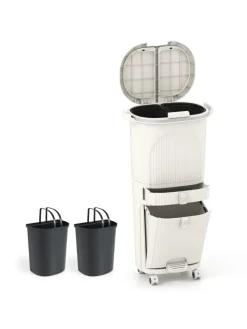 COSTWAY Mülleimer<Mülleimer Küche 3 Fächer 2 x 12L & 14L in Beige