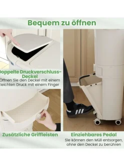 COSTWAY Mülleimer<Mülleimer Küche 3 Fächer 2 x 12L & 14L in Beige