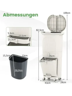 COSTWAY Mülleimer<Mülleimer Küche 3 Fächer 2 x 12L & 14L in Beige