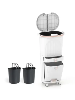 COSTWAY Mülleimer<Mülleimer Küche 3 Fächer 2 x 12L & 14L in Weiß