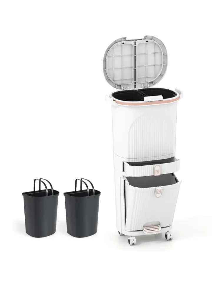 COSTWAY Mülleimer<Mülleimer Küche 3 Fächer 2 x 12L & 14L in Weiß
