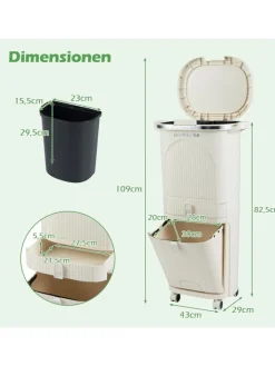 COSTWAY Mülleimer<Mülleimer Küche 3 Fächer 2 x 12L & 14L in Beige