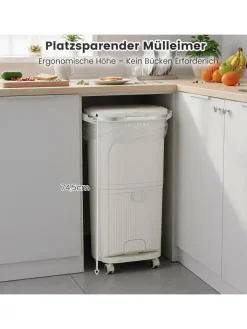 COSTWAY Mülleimer<Mülleimer Küche 3 Fächer 2 x 12L & 14L in Beige