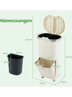 COSTWAY Mülleimer<Mülleimer Küche 3 Fächer 2 x 12L & 14L in Beige