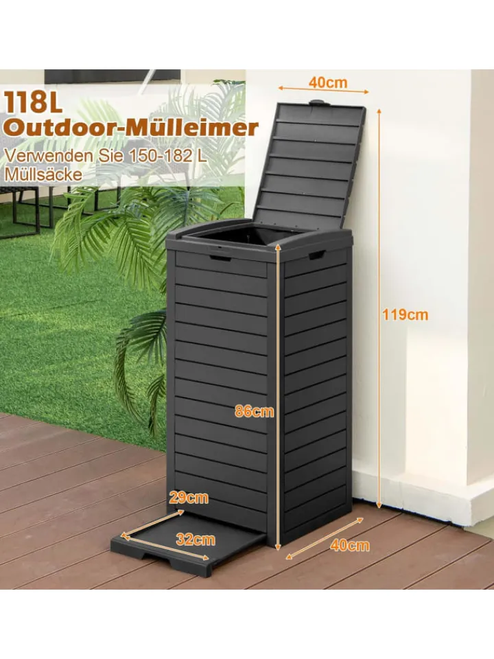 COSTWAY Mülleimer<Mülleimer mit Deckel 141 L in Schwarz