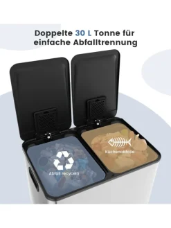 COSTWAY Mülleimer<Mülleimer 2x30L in Silber