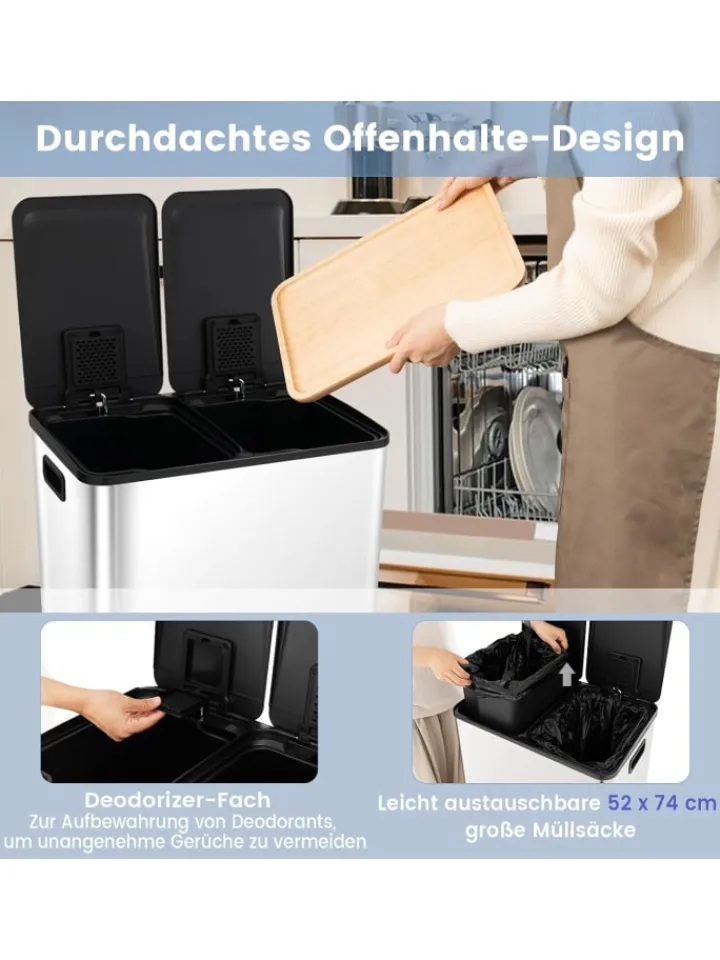 COSTWAY Mülleimer<Mülleimer 2x30L in Silber