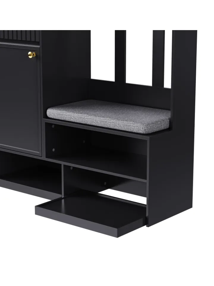 ABRIHOME Garderoben<Multifunktionale Schuhschrank mit Bank und Stauraum in Schwarz