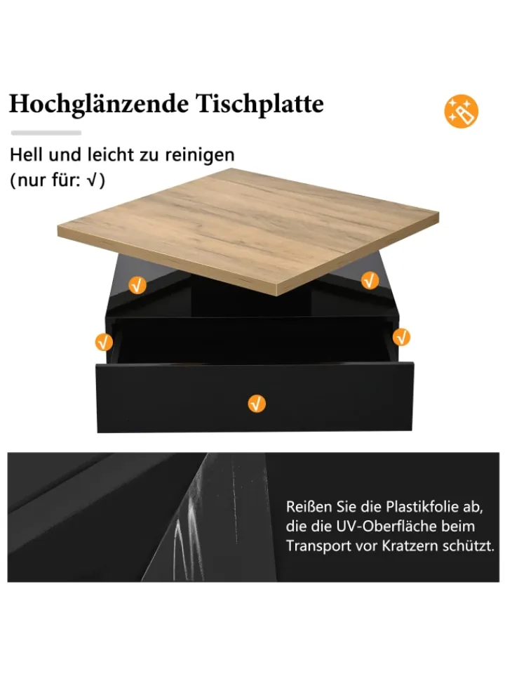 ABRIHOME Tische<Multifunktionaler 360° schwenkbarer Couchtisch mit Stauraum in Schwarzer