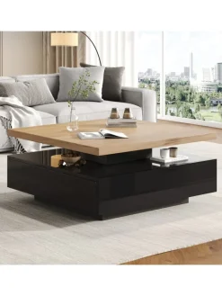 ABRIHOME Tische<Multifunktionaler 360° schwenkbarer Couchtisch mit Stauraum in Schwarzer