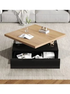 ABRIHOME Tische<Multifunktionaler 360° schwenkbarer Couchtisch mit Stauraum in Schwarzer