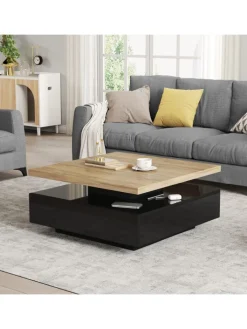 ABRIHOME Tische<Multifunktionaler 360° schwenkbarer Couchtisch mit Stauraum in Schwarzer