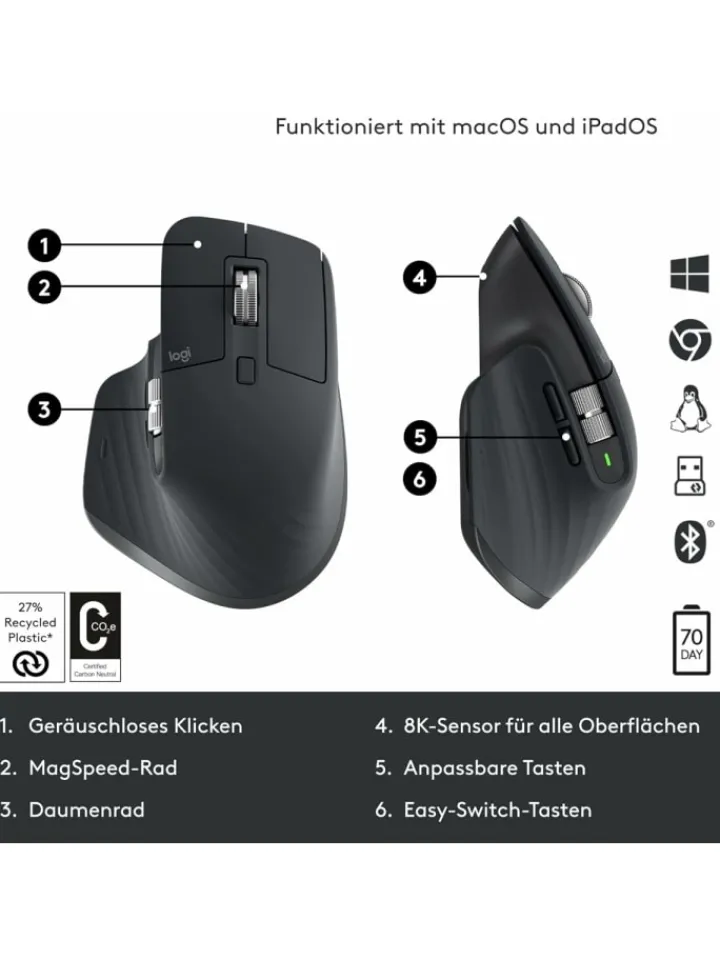 Logitech Tablets, Konsolen & Elektronisches Spielzeug<MX Master 3S die perfekte Maus für jeden Moment Ihres Workflows in Schwarz