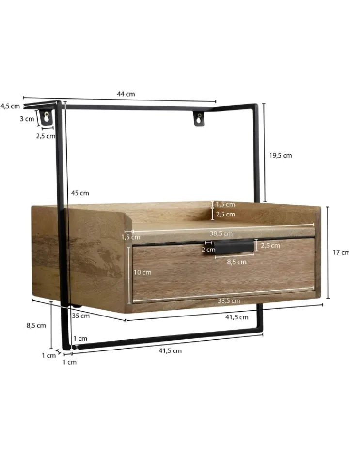 KADIMA DESIGN Tische<Nachtkonsole für Wandmontage 44x45x35 cm Mango Massivholz Hellbraun, in Beige